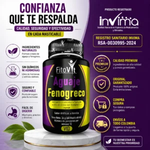 Aguaje y Fenogreco Masticable 60 Unidades – Bienestar Femenino Aguaje y Fenogreco de FitoVit original con registro INVIMA y envíos a toda Colombia