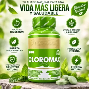 Cloromax Tabletas de Espirulina, Espinaca y Apio Sabor Menta Beneficios de Cloromax: digestión más ligera, frescura y bienestar natural