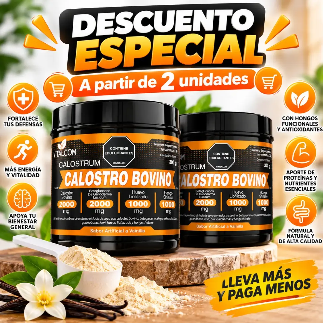 Combo de 2 tarros de Calostro Bovino Vitalcom con descuento especial