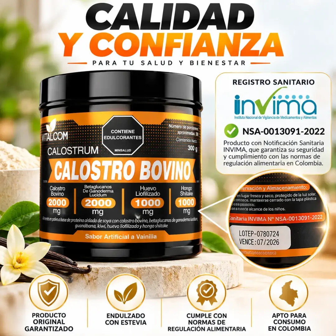 Calostro Bovino Vitalcom original con notificación sanitaria INVIMA y envíos a toda Colombia