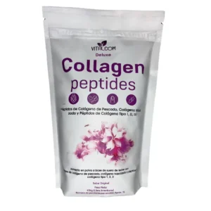 Deluxe Collagen Peptides colágeno hidrolizado en polvo 454 g de Vitalcom en Pureza Nativa sobre fondo blanco