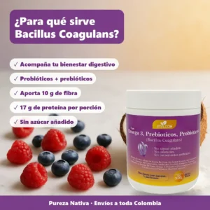 Para qué sirve Bacillus Coagulans: bienestar digestivo, probióticos y prebióticos, 10 g de fibra, 17 g de proteína, sin azúcar añadido
